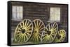 Canada, British Columbia, Barkerville. Wagon wheels.-Jaynes Gallery-Framed Stretched Canvas