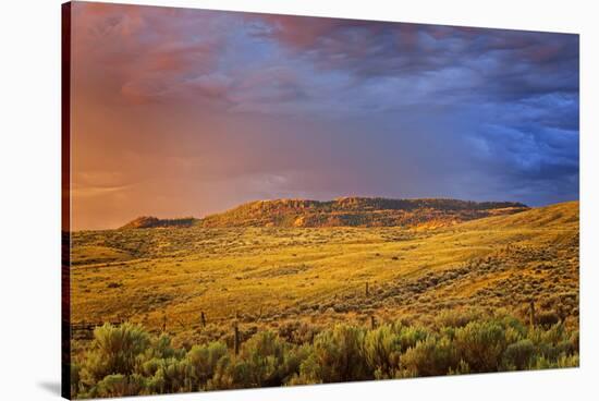 Canada, British Columbia, Cache Creek. Stormy clouds over prairie at sunrise.-Jaynes Gallery-Stretched Canvas