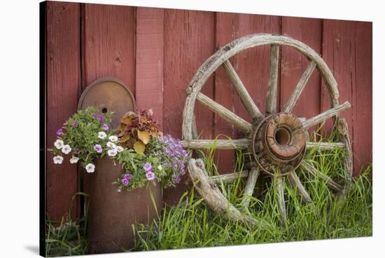 Canada, British Columbia, Cache Creek. Vintage wagon wheel.-Jaynes Gallery-Stretched Canvas