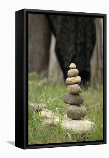 Canada, British Columbia, Cowichan Valley. Balanced Rocks at a Lavender Farm-Kevin Oke-Framed Stretched Canvas