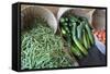 Canada, British Columbia, Cowichan Valley. Green Beans and Zucchini in Wicker Baskets-Kevin Oke-Framed Stretched Canvas