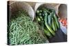 Canada, British Columbia, Cowichan Valley. Green Beans and Zucchini in Wicker Baskets-Kevin Oke-Stretched Canvas