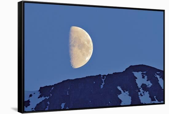 Canada, British Columbia. Half moon rising above mountain.-Jaynes Gallery-Framed Stretched Canvas