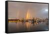 Canada, British Columbia, Inside Passage. Rainbows over Port Mcneill Marina-Jaynes Gallery-Framed Stretched Canvas