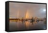 Canada, British Columbia, Inside Passage. Rainbows over Port Mcneill Marina-Jaynes Gallery-Framed Stretched Canvas