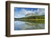 Canada, British Columbia, Mt. Robson Provincial Park. Whitney Lake and mountain shrouded in cloud.-Jaynes Gallery-Framed Photographic Print