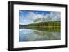 Canada, British Columbia, Mt. Robson Provincial Park. Whitney Lake and mountain shrouded in cloud.-Jaynes Gallery-Framed Photographic Print