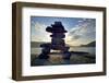 Canada, British Columbia, Russell Island. Rock Inukshuk in front of Salt Spring Island.-Kevin Oke-Framed Photographic Print