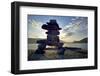 Canada, British Columbia, Russell Island. Rock Inukshuk in front of Salt Spring Island.-Kevin Oke-Framed Photographic Print