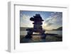 Canada, British Columbia, Russell Island. Rock Inukshuk in front of Salt Spring Island.-Kevin Oke-Framed Photographic Print