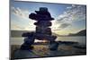 Canada, British Columbia, Russell Island. Rock Inukshuk in front of Salt Spring Island.-Kevin Oke-Mounted Photographic Print