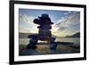 Canada, British Columbia, Russell Island. Rock Inukshuk in front of Salt Spring Island.-Kevin Oke-Framed Premium Photographic Print