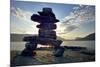 Canada, British Columbia, Russell Island. Rock Inukshuk in front of Salt Spring Island.-Kevin Oke-Mounted Premium Photographic Print