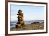 Canada, British Columbia, Russell Island. Rock Inukshuk in front of Salt Spring Island.-Kevin Oke-Framed Premium Photographic Print