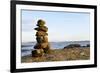 Canada, British Columbia, Russell Island. Rock Inukshuk in front of Salt Spring Island.-Kevin Oke-Framed Premium Photographic Print