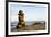 Canada, British Columbia, Russell Island. Rock Inukshuk in front of Salt Spring Island.-Kevin Oke-Framed Premium Photographic Print