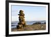 Canada, British Columbia, Russell Island. Rock Inukshuk in front of Salt Spring Island.-Kevin Oke-Framed Photographic Print