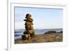 Canada, British Columbia, Russell Island. Rock Inukshuk in front of Salt Spring Island.-Kevin Oke-Framed Photographic Print