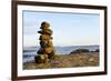 Canada, British Columbia, Russell Island. Rock Inukshuk in front of Salt Spring Island.-Kevin Oke-Framed Photographic Print