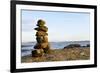 Canada, British Columbia, Russell Island. Rock Inukshuk in front of Salt Spring Island.-Kevin Oke-Framed Photographic Print