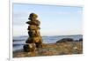 Canada, British Columbia, Russell Island. Rock Inukshuk in front of Salt Spring Island.-Kevin Oke-Framed Photographic Print