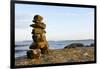 Canada, British Columbia, Russell Island. Rock Inukshuk in front of Salt Spring Island.-Kevin Oke-Framed Photographic Print