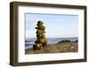 Canada, British Columbia, Russell Island. Rock Inukshuk in front of Salt Spring Island.-Kevin Oke-Framed Photographic Print