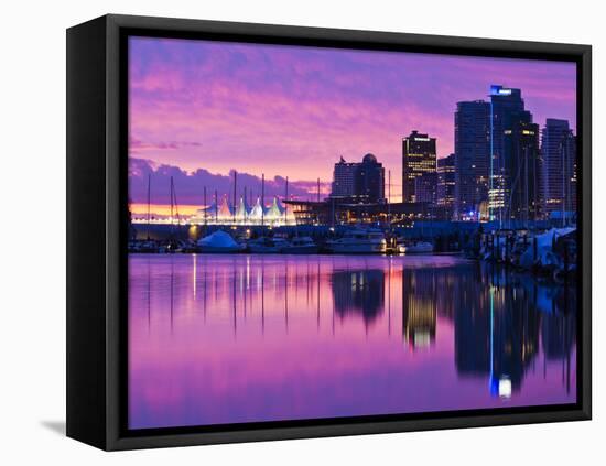 Canada, British Columbia, Vancouver, City View and Canada Place from Coal Harbour-Walter Bibikow-Framed Stretched Canvas