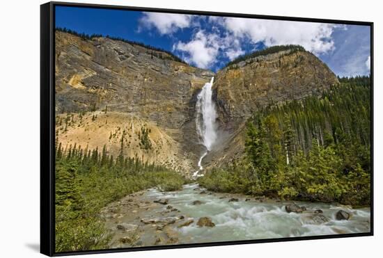 Canada, British Columbia, Yoho National Park. Takakkaw Falls and Kicking Horse River.-Jaynes Gallery-Framed Stretched Canvas