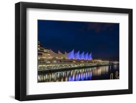 Canada Center lights reflect in harbor in Vancouver, British Columbia, Canada-Chuck Haney-Framed Photographic Print