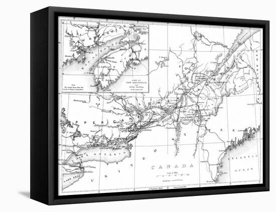 Canada, Detailed Map of Eastern Canada, New Brunswick, and Nova Scotia-Lantern Press-Framed Stretched Canvas