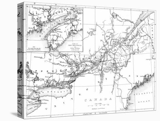 Canada, Detailed Map of Eastern Canada, New Brunswick, and Nova Scotia-Lantern Press-Stretched Canvas