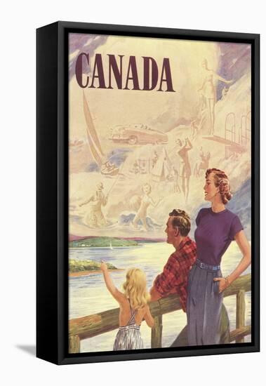 Canada Family on Bridge-null-Framed Stretched Canvas