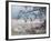 Canada Geese Flying Though a Wintery Richmond Park-Alex Saberi-Framed Photographic Print