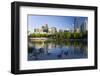 Canada Geese Resting at a Lake with Skyline, Calgary, Alberta, Canada-Peter Adams-Framed Photographic Print