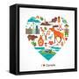 Canada Love - Heart With Many Icons And Illustrations-Marish-Framed Stretched Canvas