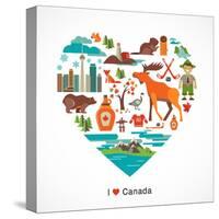 Canada Love - Heart With Many Icons And Illustrations-Marish-Stretched Canvas