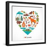 Canada Love - Heart With Many Icons And Illustrations-Marish-Framed Art Print