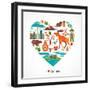 Canada Love - Heart With Many Icons And Illustrations-Marish-Framed Art Print