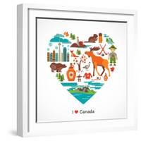 Canada Love - Heart With Many Icons And Illustrations-Marish-Framed Art Print