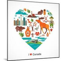 Canada Love - Heart With Many Icons And Illustrations-Marish-Mounted Art Print