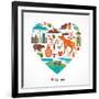 Canada Love - Heart With Many Icons And Illustrations-Marish-Framed Art Print