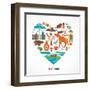 Canada Love - Heart With Many Icons And Illustrations-Marish-Framed Art Print