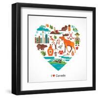 Canada Love - Heart With Many Icons And Illustrations-Marish-Framed Art Print