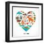 Canada Love - Heart With Many Icons And Illustrations-Marish-Framed Art Print