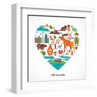 Canada Love - Heart With Many Icons And Illustrations-Marish-Framed Art Print