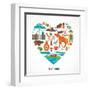 Canada Love - Heart With Many Icons And Illustrations-Marish-Framed Art Print