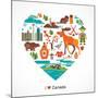Canada Love - Heart With Many Icons And Illustrations-Marish-Mounted Art Print