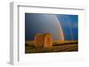 Canada, Manitoba. Double rainbow and hay bale after prairie storm.-Jaynes Gallery-Framed Photographic Print