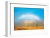 Canada, Manitoba, Whiteshell Provincial Park. Fogbow over forest in autumn colors.-Jaynes Gallery-Framed Photographic Print